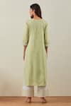 Shop_The Indian Cause_Peach Cotton Embroidery Round Neck Rozana Kurta And Palazzo Set _at_Aza_Fashions