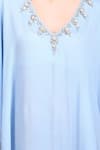 Label Ivish_Blue Silk, Chiffon Diamonds V-neck Embroidered Kaftan _at_Aza_Fashions