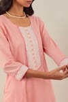 TIC_Peach Cotton Embroidery Chikankari Round Rozana Straight Kurta And Palazzo Set _at_Aza_Fashions