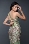 Anjum Qureshi_Green Net Embroidery Sequin Asymmetric One Shoulder Dress_at_Aza_Fashions