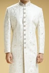 Kommal Sood_Off White Cotton Silk Embroidered Floral Flower Sherwani Jacket Set  _Online_at_Aza_Fashions