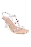 Kaltheos_Pink Embellished Cube Stud Square Toe Heels _at_Aza_Fashions