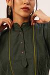 Shop_Zariya the Label_Green Cotton Pintuck Mandarin Collar Side Slit Top _Online_at_Aza_Fashions