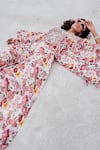 Nikita Vishakha_Pink Georgette Floral Print Kaftan And Flared Pant Set_at_Aza_Fashions
