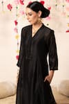 Marche_Black Kurta  Chanderi V Neck A-line And Pant Set _at_Aza_Fashions