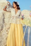 Nikita Vishakha_White Organza Embroidered Zardosi V Neck Peplum Blouse And Sharara Set _at_Aza_Fashions