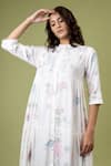 Shop_Doodlage_White Cotton Embroidery Round Neck Seville Abstract Front-open Dress _Online_at_Aza_Fashions