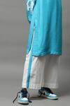AK-OK Blue Silk, Cotton Tassels, Embroidery V-neck Kurta And Straight Pant Set at Aza Fashions AK-OK_Blue Silk, Cotton Tassels, Embroidery V-neck Kurta And Straight Pant Set _at_Aza_Fashions