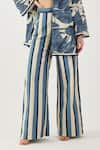 KoAi_Cream Heavy Cotton Silk Stripe Pattern Flared Pant _at_Aza_Fashions