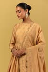 Ikshita Choudhary_Beige Chanderi Silk Embroidery Round Neck Hand Anarkali Set _at_Aza_Fashions