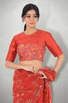 Shop_I Am Design_Red Raw , Organza Aari Crew Neck Embroidered Saree With Blouse _Online_at_Aza_Fashions