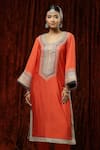 Shikhar Sharma_Orange Silk Chanderi Embroidered Pearl Round Kurta Pant Set _at_Aza_Fashions