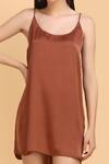 Label Ivish_Brown Silk Scoop Neck Slip Dress _at_Aza_Fashions
