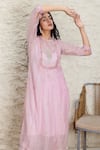 TATWA_Pink Kurta Handloom Chanderi Embroidery Resham Zari And Pant Set  _at_Aza_Fashions