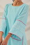 The Indian Cause Blue Cotton Piping, Embroidery Round Neck Chikankari Kurta With Contrast Palazzo at Aza Fashions The Indian Cause_Blue Cotton Piping, Embroidery Round Neck Chikankari Kurta With Contrast Palazzo_at_Aza_Fashions