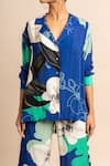 Nupur Kanoi_Blue Crepe Digital Print Striped And Floral Floret Shirt & Pyjama Set  _Online_at_Aza_Fashions