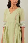 THE INDIAN CAUSE_Green Cotton Embroidery Sequin V Neck Markab Sleeve Anarkali And Palazzo Set _at_Aza_Fashions