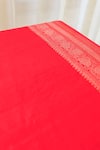 Paaprika_Orange Pure Spun Silk Handwoven Zari Floral And Stripe Pattern Saree _at_Aza_Fashions