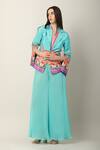 Limerick by Abirr N' Nanki_Blue Georgette Plain Ela Flared Pant  _at_Aza_Fashions