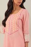 TIC_Peach Cotton Embroidery Chikankari Round Rooh Kurta Set _at_Aza_Fashions