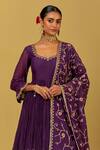 Ikshita Choudhary_Purple Chanderi Embroidery V-neck Anarkali With Dupatta _at_Aza_Fashions
