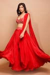 Ahi Clothing_Red Natural Crepe Hand Embroidered Sequins Sweetheart Neck Bustier And Lehenga Set _at_Aza_Fashions