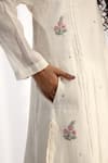 Label Shreya Sharma_White Chanderi Embroidery V-neck Flower Kurta Set _at_Aza_Fashions