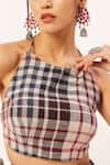 Shop_Zariya the Label_Multi Color Handloom Cotton Woven Checkered Halter Backless Blouse With Pant _Online_at_Aza_Fashions