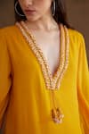 Shop Nikasha Yellow Viscose Beads, Mirrors Plunge Neck Neckline Embroidered Dress Online at Aza Fashions Shop_Nikasha_Yellow Viscose Beads, Mirrors Plunge Neck Neckline Embroidered Dress _Online_at_Aza_Fashions