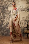 Kalista_Ivory Crepe Printed Botanical V Neck Lauren Pattern Kaftan _at_Aza_Fashions