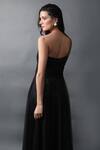 Swatee Singh_Black Crystals One Shoulder Strappy Flared Dress_at_Aza_Fashions