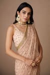 Astha Narang_Pink Net Embroidered Nakshi Scoop Neck Checkered Saree With Blouse  _at_Aza_Fashions