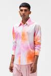 Shop_Genes Lecoanet Hemant_Orange Cotton, Poplin Embroidery Ombre Shirt_Online_at_Aza_Fashions