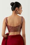 Label Earthen_Maroon Organza Silk Embroidered Applique Chameli Saree With Blouse _at_Aza_Fashions