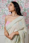 Paaprika_Green Georgette Handwoven And Hand Embroidered Chikankari Thread & Saree  _at_Aza_Fashions