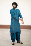 Shop_Hilo Design_Blue Georgette Embroidery Mirror Kurta Set _Online_at_Aza_Fashions