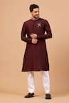 Shop Hilo Design Maroon Cotton, Silk, Lycra Embroidery Adira Placement Kurta Set Online at Aza Fashions Shop_Hilo Design_Maroon Cotton, Silk, Lycra Embroidery Adira Placement Kurta Set _Online_at_Aza_Fashions