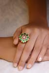 Ishhaara_Multi Color Stones Lotus Shape Embellished Ring _at_Aza_Fashions