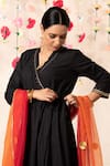 Marche_Black Kurta And Pant  Cotton V Neck Kalidar Angrakha Set _at_Aza_Fashions