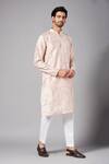 Shop_Hilo Design_Peach Cotton, Lycra Zari, Embroidery Ilaria Kurta Set _Online_at_Aza_Fashions