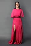 Swatee Singh_Fuchsia Georgette Solid Bateau Neck Slit Gown _at_Aza_Fashions