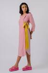 Shop_Tussah By Siddhi Shah_Pink Cotton Bows Round Neck Contrast Detail Dress _Online_at_Aza_Fashions