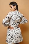 AHI Clothing_White Cotton Silk Printed Geometric V Neck Jacket Dress _at_Aza_Fashions