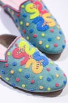 Shop_Soleart_Blue Hand Embroidered - Beads Monogram Mules _Online_at_Aza_Fashions