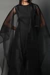 Swatee Singh_Black Crepe, Organza Round Neck Drape Jumpsuit _at_Aza_Fashions