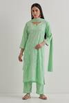 Priya Chaudhary_Green Cotton Embroidered Chikankari Notched Neck Kurta Set _at_Aza_Fashions