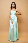 Ahi Clothing_Green Imported Satin Lining Shatoon Embroidery Stones Strappy Neckline Gown _at_Aza_Fashions