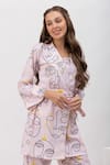 Dawn And Dusk_Pink Cotton Printed Spirit Blazer  Lapel Collar And Pant Set _at_Aza_Fashions