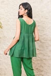 Tatwa_Green Chanderi, Viscose, Silk Embroidery Round Neck Pleated Top And Pant Set _at_Aza_Fashions
