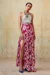Shop_Style Junkiie_Pink Georgette Embroidery Double Split Floral Vine Pattern Skirt _Online_at_Aza_Fashions